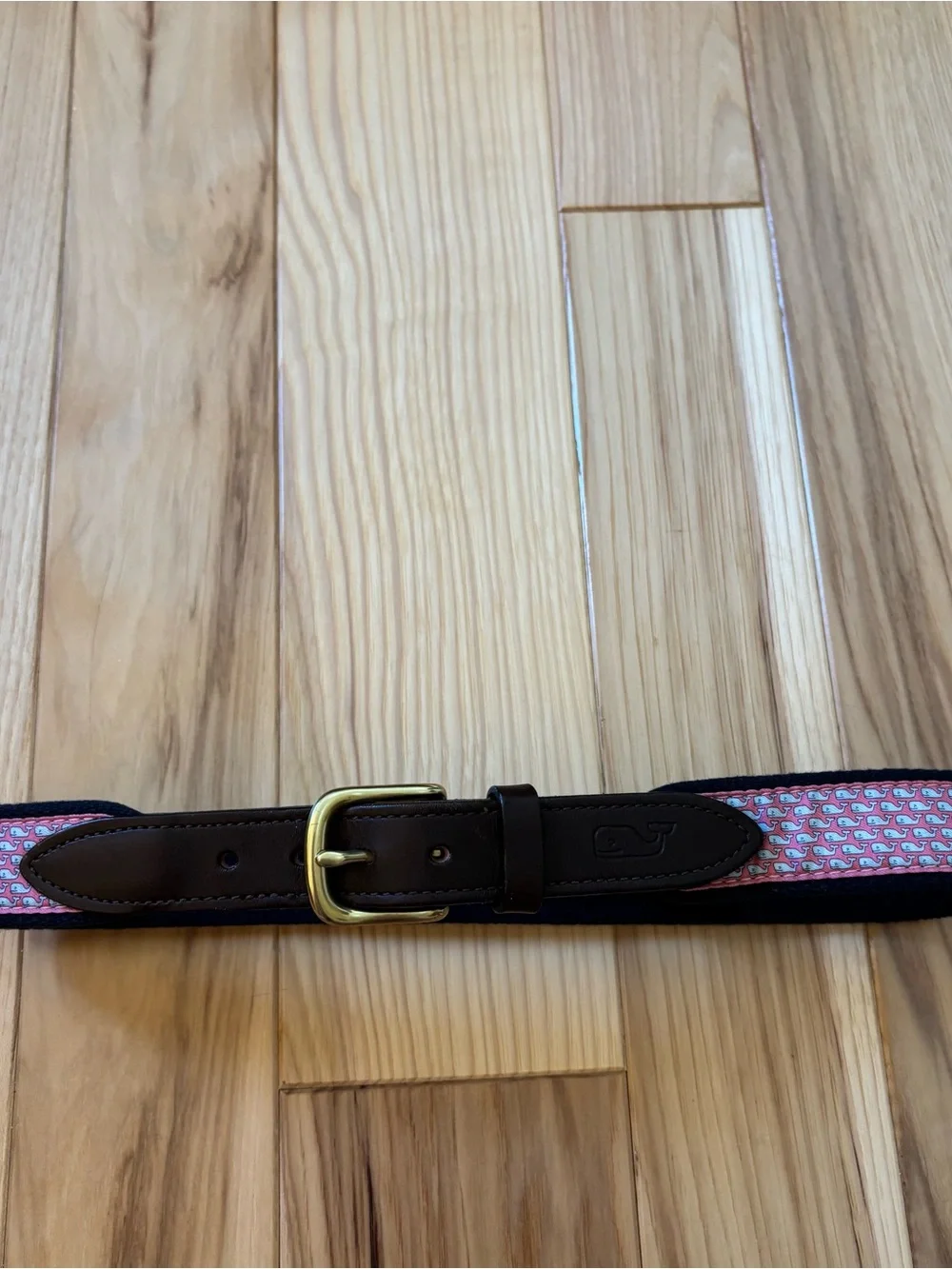 Vineyard Vines Boys Classic Whale Canvas Club Brown Leather Belt Size 24